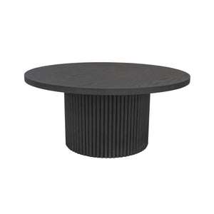 Alpine Furniture Reba Sculptural Round Cocktail Table With Fluted Base And Oak Veneer Top, 39.5" Diameter Black 5868BLK-61