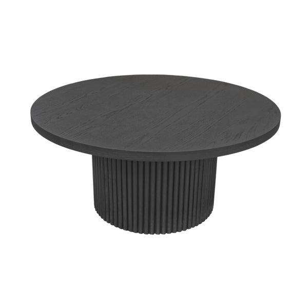 Alpine Furniture Reba Sculptural Round Cocktail Table With Fluted Base And Oak Veneer Top, 39.5" Diameter Black 5868BLK-61