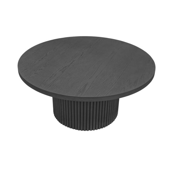 Alpine Furniture Reba Sculptural Round Cocktail Table With Fluted Base And Oak Veneer Top, 39.5" Diameter Black 5868BLK-61