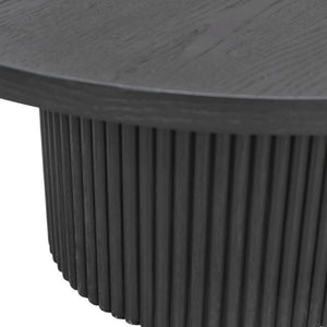 Alpine Furniture Reba Sculptural Round Cocktail Table With Fluted Base And Oak Veneer Top, 39.5" Diameter Black 5868BLK-61