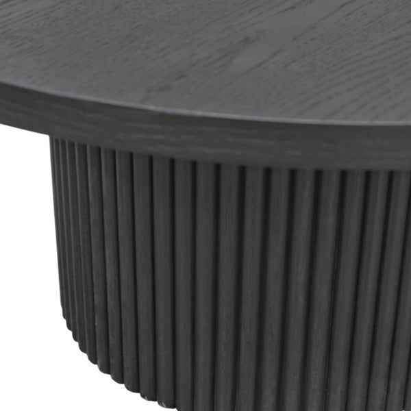 Alpine Furniture Reba Sculptural Round Cocktail Table With Fluted Base And Oak Veneer Top, 39.5" Diameter Black 5868BLK-61