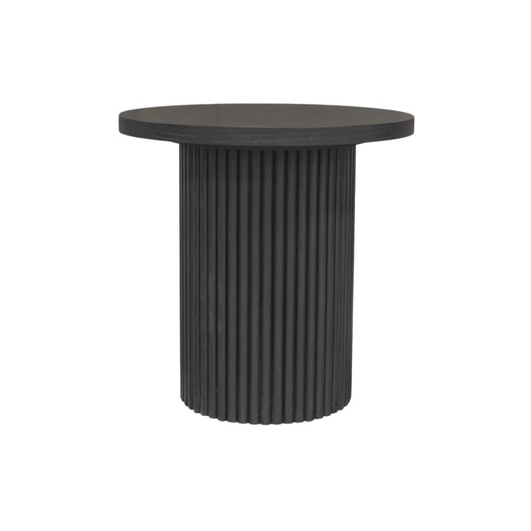 Alpine Furniture Reba Round End Table With Fluted Base — Handcrafted Mindi Wood Accent Table For Modern Living Spaces Black 5868BLK-62