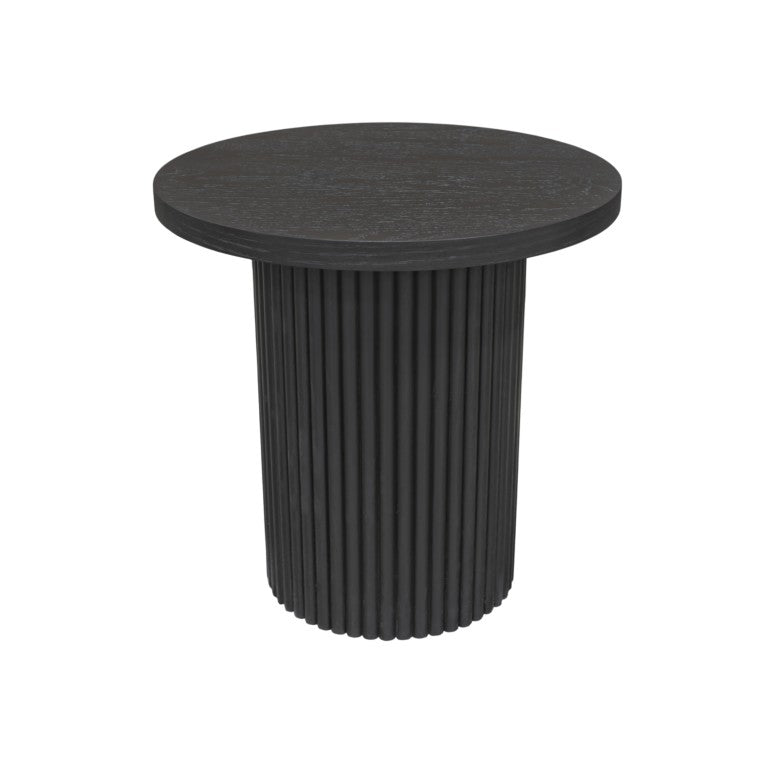 Alpine Furniture Reba Round End Table With Fluted Base — Handcrafted Mindi Wood Accent Table For Modern Living Spaces Black 5868BLK-62