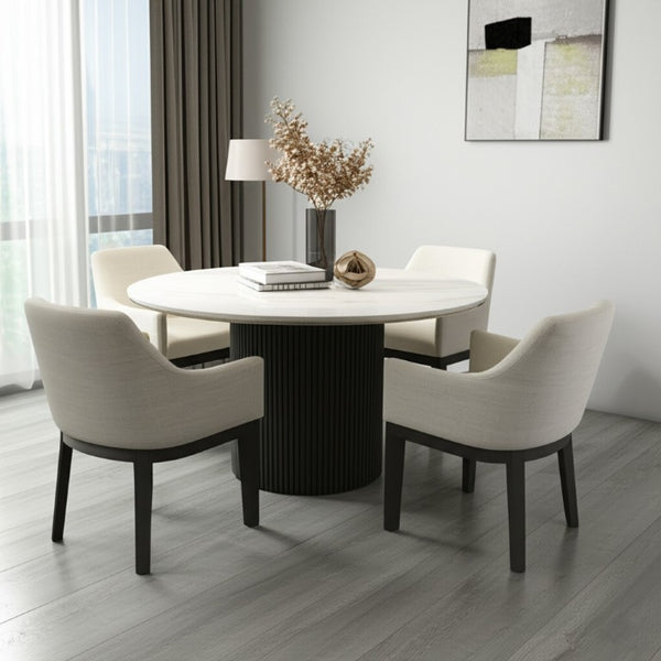 Alpine Furniture Reba Round Dining Table With Ribbed Mindi Wood Base And Durable Quartz Top For Stylish Gathering Spaces Black 5868BLK-QUA-25