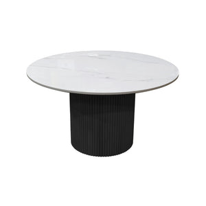 Alpine Furniture Reba Round Dining Table With Ribbed Mindi Wood Base And Durable Quartz Top For Stylish Gathering Spaces Black 5868BLK-QUA-25