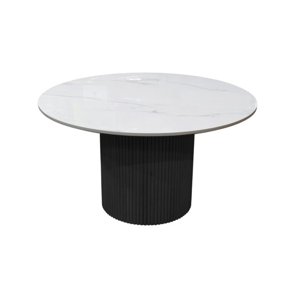 Alpine Furniture Reba Round Dining Table With Ribbed Mindi Wood Base And Durable Quartz Top For Stylish Gathering Spaces Black 5868BLK-QUA-25