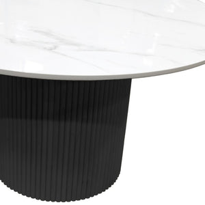 Alpine Furniture Reba Round Dining Table With Ribbed Mindi Wood Base And Durable Quartz Top For Stylish Gathering Spaces Black 5868BLK-QUA-25