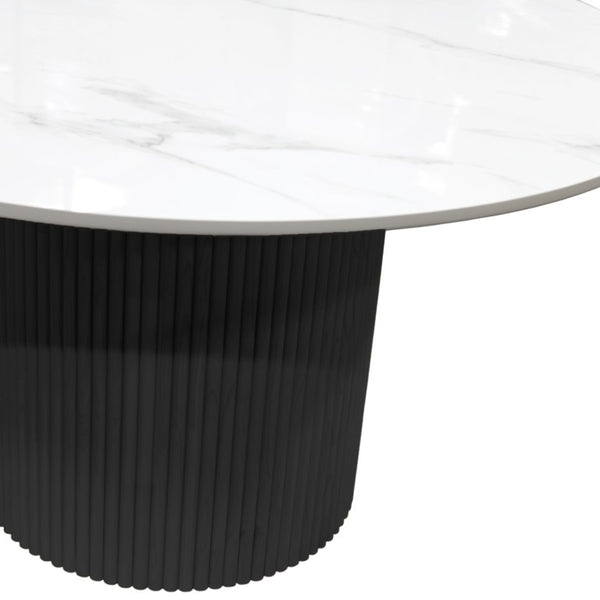 Alpine Furniture Reba Round Dining Table With Ribbed Mindi Wood Base And Durable Quartz Top For Stylish Gathering Spaces Black 5868BLK-QUA-25