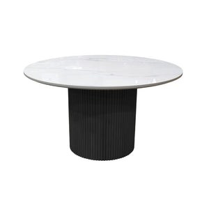 Alpine Furniture Reba Round Dining Table With Ribbed Mindi Wood Base And Durable Quartz Top For Stylish Gathering Spaces Black 5868BLK-QUA-25