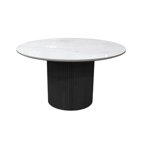 Alpine Furniture Reba Round Dining Table With Ribbed Mindi Wood Base And Durable Quartz Top For Stylish Gathering Spaces Black 5868BLK-QUA-25
