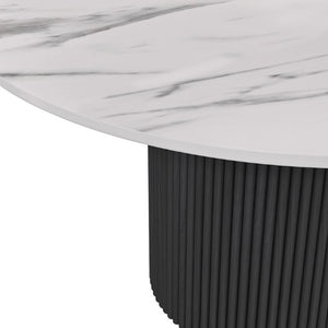 Alpine Furniture Reba Round Dining Table With Ribbed Mindi Wood Base And Durable Quartz Top For Stylish Gathering Spaces Black 5868BLK-QUA-25
