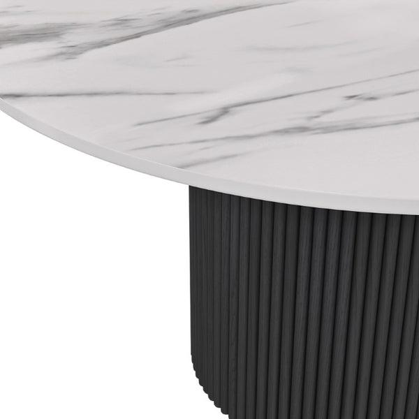 Alpine Furniture Reba Round Dining Table With Ribbed Mindi Wood Base And Durable Quartz Top For Stylish Gathering Spaces Black 5868BLK-QUA-25