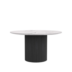 Alpine Furniture Reba Round Dining Table With Ribbed Mindi Wood Base And Durable Quartz Top For Stylish Gathering Spaces Black 5868BLK-QUA-25