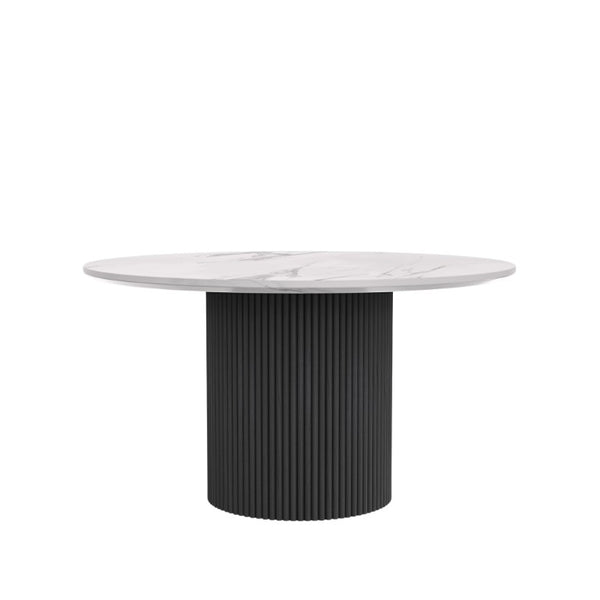 Alpine Furniture Reba Round Dining Table With Ribbed Mindi Wood Base And Durable Quartz Top For Stylish Gathering Spaces Black 5868BLK-QUA-25
