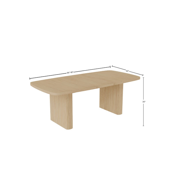 Alpine Furniture Reba Extension Dining Table - Elegant Ribbed Double Base With Built-in Storage For Gatherings Natural White Wash Mindi Solids & Oak Veneer 5868w-01-alpine