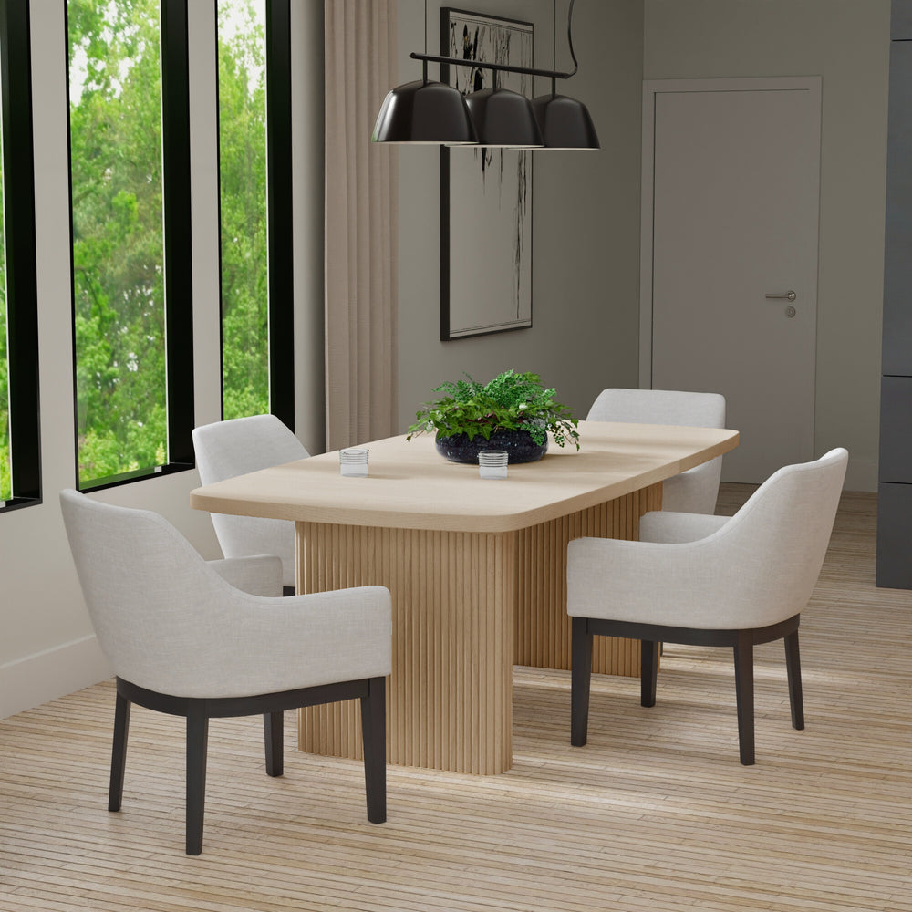Alpine Furniture Reba Extension Dining Table - Elegant Ribbed Double Base With Built-in Storage For Gatherings Natural White Wash Mindi Solids & Oak Veneer 5868w-01-alpine
