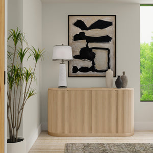 Alpine Furniture Reba Sideboard - Stylish Storage Solution With Ribbed Doors And Soft-close Drawers For Dining Rooms Natural White Wash Mindi Solids & Oak Veneer 5868w-06-alpine