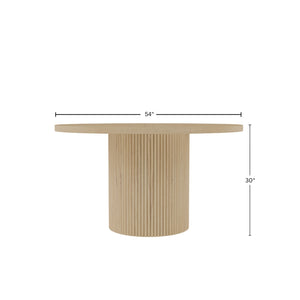 Alpine Furniture Reba Round Dining Table - Stylish 54-inch Table For Cozy Meals With Ribbed Base And Elegant Finish Natural White Wash Mindi Solids & Oak Veneer 5868w-25-alpine