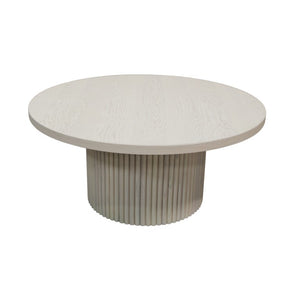 Alpine Furniture Reba Sculptural Round Cocktail Table With Fluted Base And Oak Veneer Top, 39.5" Diameter Natural White Wash 5868W-61