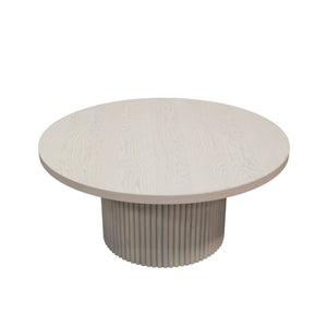 Alpine Furniture Reba Sculptural Round Cocktail Table With Fluted Base And Oak Veneer Top, 39.5" Diameter Natural White Wash 5868W-61