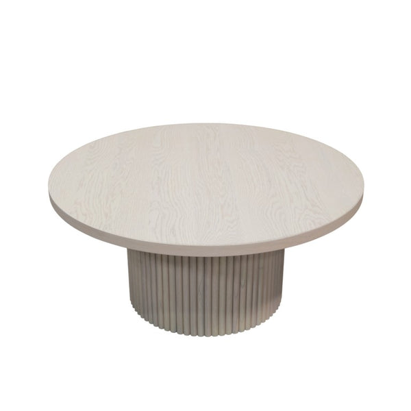 Alpine Furniture Reba Sculptural Round Cocktail Table With Fluted Base And Oak Veneer Top, 39.5" Diameter Natural White Wash 5868W-61