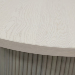 Alpine Furniture Reba Sculptural Round Cocktail Table With Fluted Base And Oak Veneer Top, 39.5" Diameter Natural White Wash 5868W-61