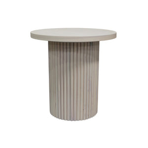 Alpine Furniture Reba Round End Table With Fluted Base — Handcrafted Mindi Wood Accent Table For Modern Living Spaces Natural White Wash 5868W-62