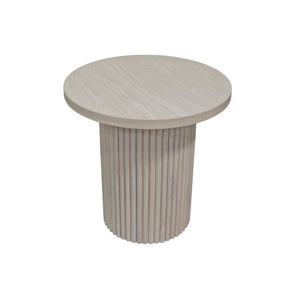 Alpine Furniture Reba Round End Table With Fluted Base — Handcrafted Mindi Wood Accent Table For Modern Living Spaces Natural White Wash 5868W-62