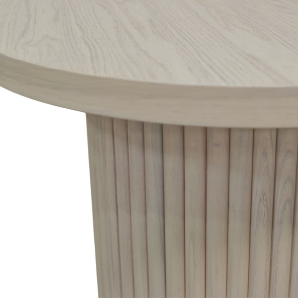 Alpine Furniture Reba Round End Table With Fluted Base — Handcrafted Mindi Wood Accent Table For Modern Living Spaces Natural White Wash 5868W-62
