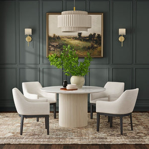 Alpine Furniture Reba Round Dining Table With Ribbed Mindi Wood Base And Durable Quartz Top For Stylish Gathering Spaces Natural White Wash 5868W-QUA-25