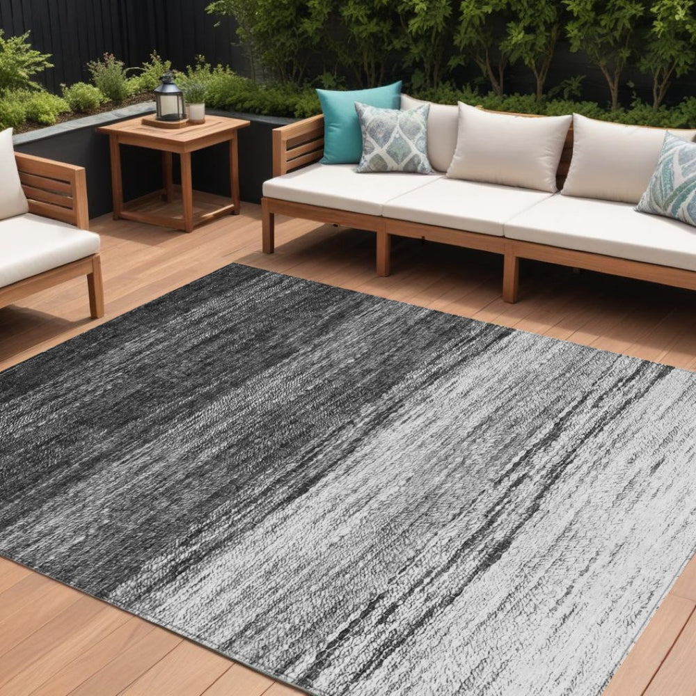 HomeRoots 5' Modern Ombre Gray Silver Ivory Area Rug - Durable, Washable, Indoor-Outdoor Style for Any Space 8' X 10' 586909