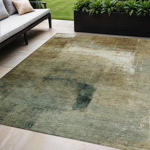 Homeroots 3' Abstract Brown Beige And Ivory Washable Area Rug For Indoor And Outdoor Spaces, Durable Style 5' X 8' Polyester 586913