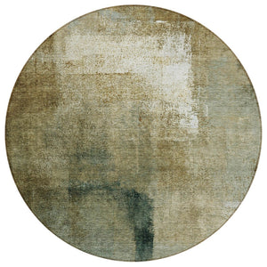 HomeRoots 5' Washable Indoor Outdoor Area Rug - Stylish Abstract Design in Brown, Beige, and Ivory Colors 8' Round 586914