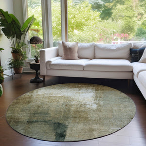 Homeroots 3' Abstract Brown Beige And Ivory Washable Area Rug For Indoor And Outdoor Spaces, Durable Style 8' Round Polyester 586914