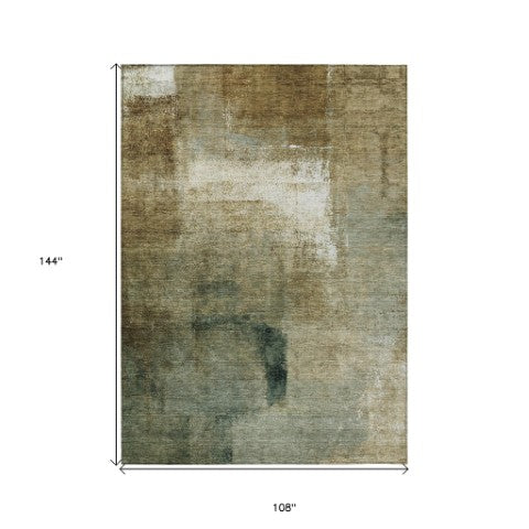 Homeroots 3' Abstract Brown Beige And Ivory Washable Area Rug For Indoor And Outdoor Spaces, Durable Style 9' X 12' Polyester 586916
