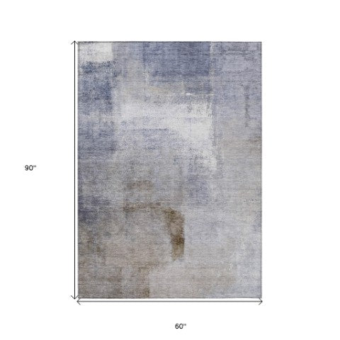 Homeroots 3' Abstract Brown Beige And Ivory Washable Area Rug For Indoor And Outdoor Spaces, Durable Style 5' X 8' Polyester 586919