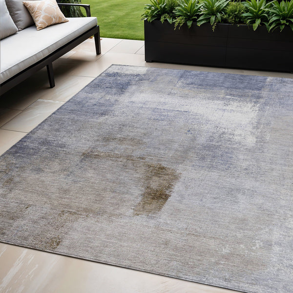 Homeroots 3' Abstract Brown Beige And Ivory Washable Area Rug For Indoor And Outdoor Spaces, Durable Style 5' X 8' Polyester 586919