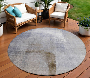 Homeroots 3' Abstract Brown Beige And Ivory Washable Area Rug For Indoor And Outdoor Spaces, Durable Style 8' Round Polyester 586920