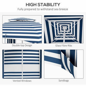 English Elm Outsunny 5.8' Portable Beach Umbrella Cabana With Vented Double-Top, Sandbags & Carry Bag, Blue Stripes W2225P174194-GIGA