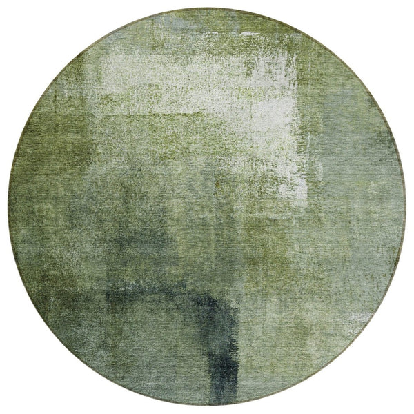 HomeRoots 5' Modern Artichoke Green & Sage Abstract Area Rug - Washable, Durable for Indoor & Outdoor Use 8' Round 586926