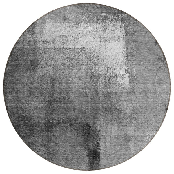 HomeRoots 5' Modern Abstract Gray Silver Charcoal Area Rug - Washable, Durable, Indoor Outdoor Versatile Design 8' Round 586932