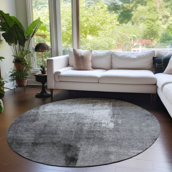 Homeroots 3' Abstract Brown Beige And Ivory Washable Area Rug For Indoor And Outdoor Spaces, Durable Style 8' Round Polyester 586932