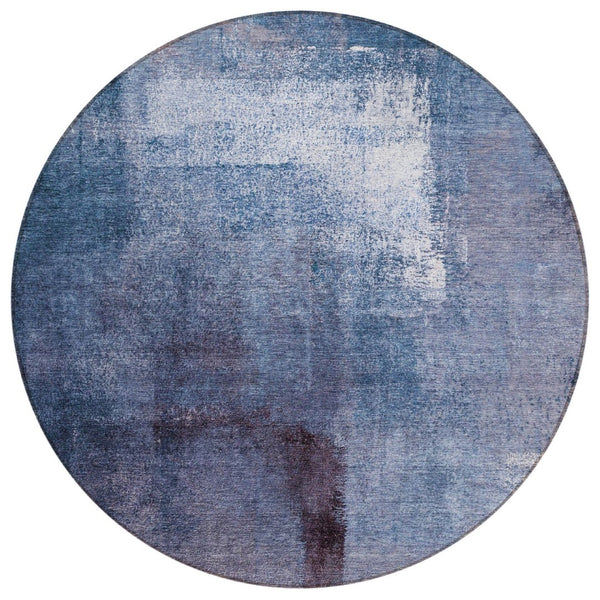 HomeRoots 5' Modern Abstract Navy and Sky Blue Area Rug - Durable, Washable Indoor/Outdoor Design for All Spaces 8' Round 586938