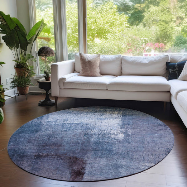 Homeroots 3' Abstract Brown Beige And Ivory Washable Area Rug For Indoor And Outdoor Spaces, Durable Style 8' Round Polyester 586938