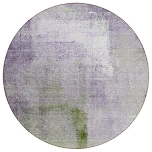 HomeRoots 5' Abstract Washable Area Rug in Purple and Green Hues – Stylish Indoor/Outdoor Home Decor Accent 8' Round 586944