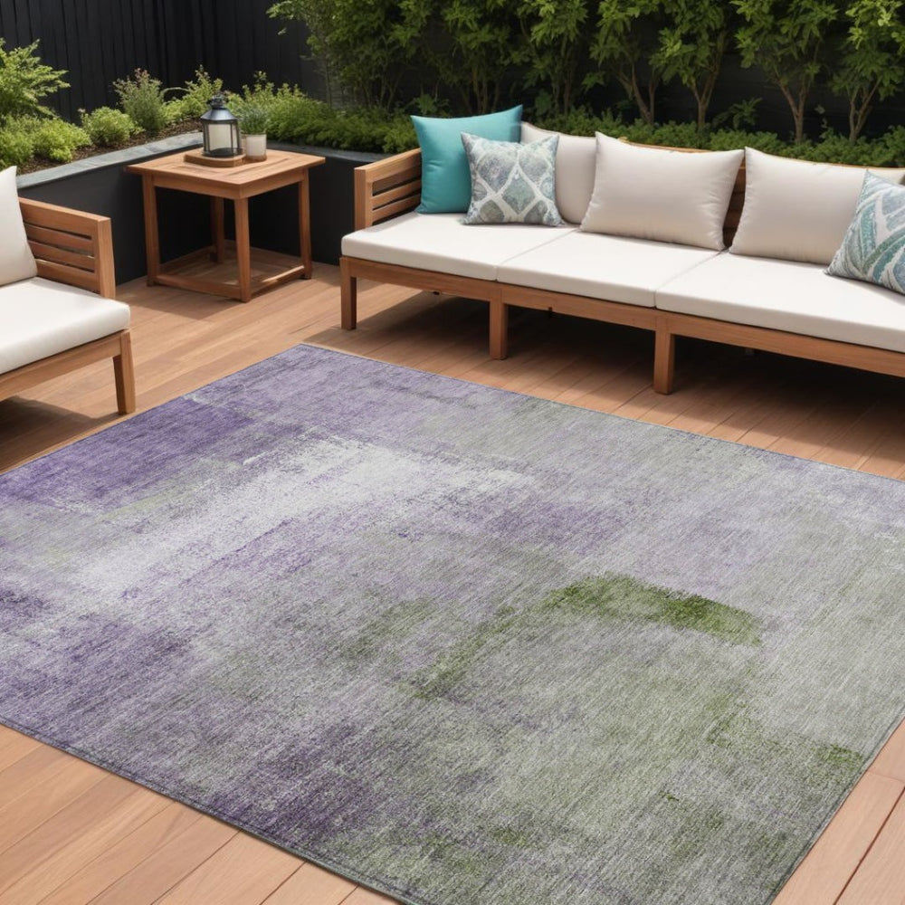 HomeRoots 9' Vibrant Purple Lavender Green Abstract Area Rug – Durable, Washable, Indoor/Outdoor Style Solution 9' X 12' 586946