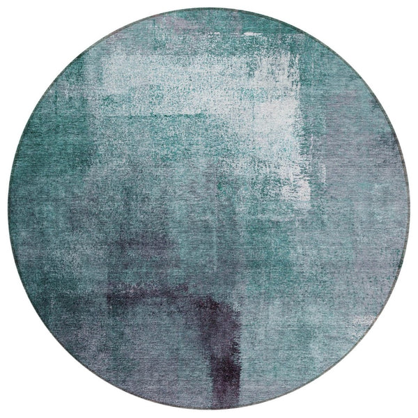 HomeRoots 5' Versatile Teal Blue Aqua Abstract Area Rug for Indoor Outdoor Spaces - Durable & Washable 8' Round 586950