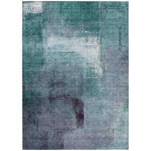 HomeRoots 5' Versatile Teal Blue Aqua Abstract Area Rug for Indoor Outdoor Spaces - Durable & Washable 10' X 14' 586953