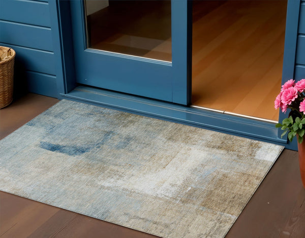 Homeroots 3' Abstract Brown Beige And Ivory Washable Area Rug For Indoor And Outdoor Spaces, Durable Style 3' X 5' Polyester 586954