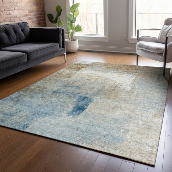 Homeroots 3' Abstract Brown Beige And Ivory Washable Area Rug For Indoor And Outdoor Spaces, Durable Style 3' X 5' Polyester 586954